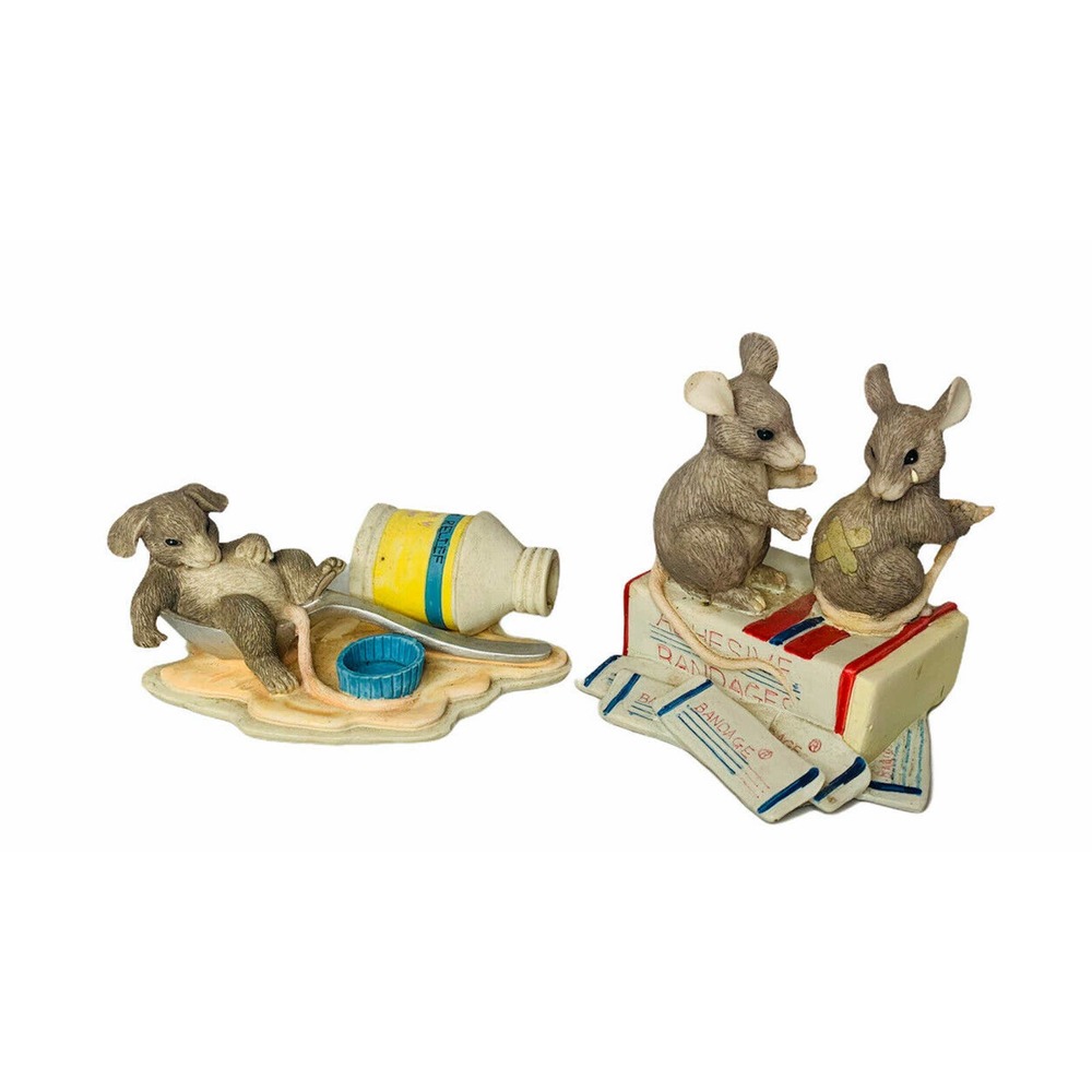 Vintage Lot of 2 Charming Tails Mouse Figurine Fitz Floyd Tummy Relief Bandages‎